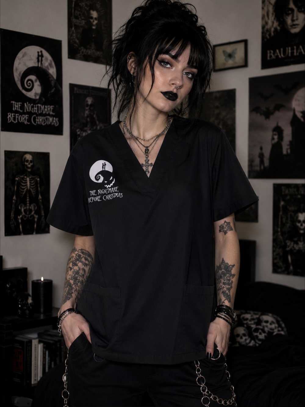 Disney The Nightmare Before Christmas Jack Skellington Black Scrub Top XL Goth